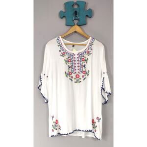 Womens Embroidered Floral Boho Peasant Top XXL Boho Multicolored Ashir Aley